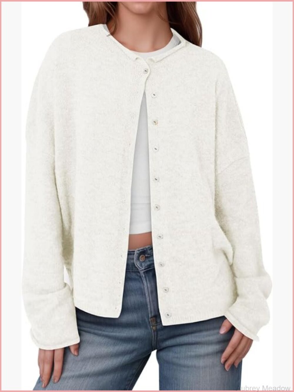 Button Up Cardigan Sweater Long Sleeve Crew Neck Knit Lightweight Fall Tops - Picture 1 of 7
